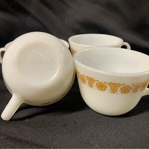 Vintage Pyrex White and Gold Floral Mugs